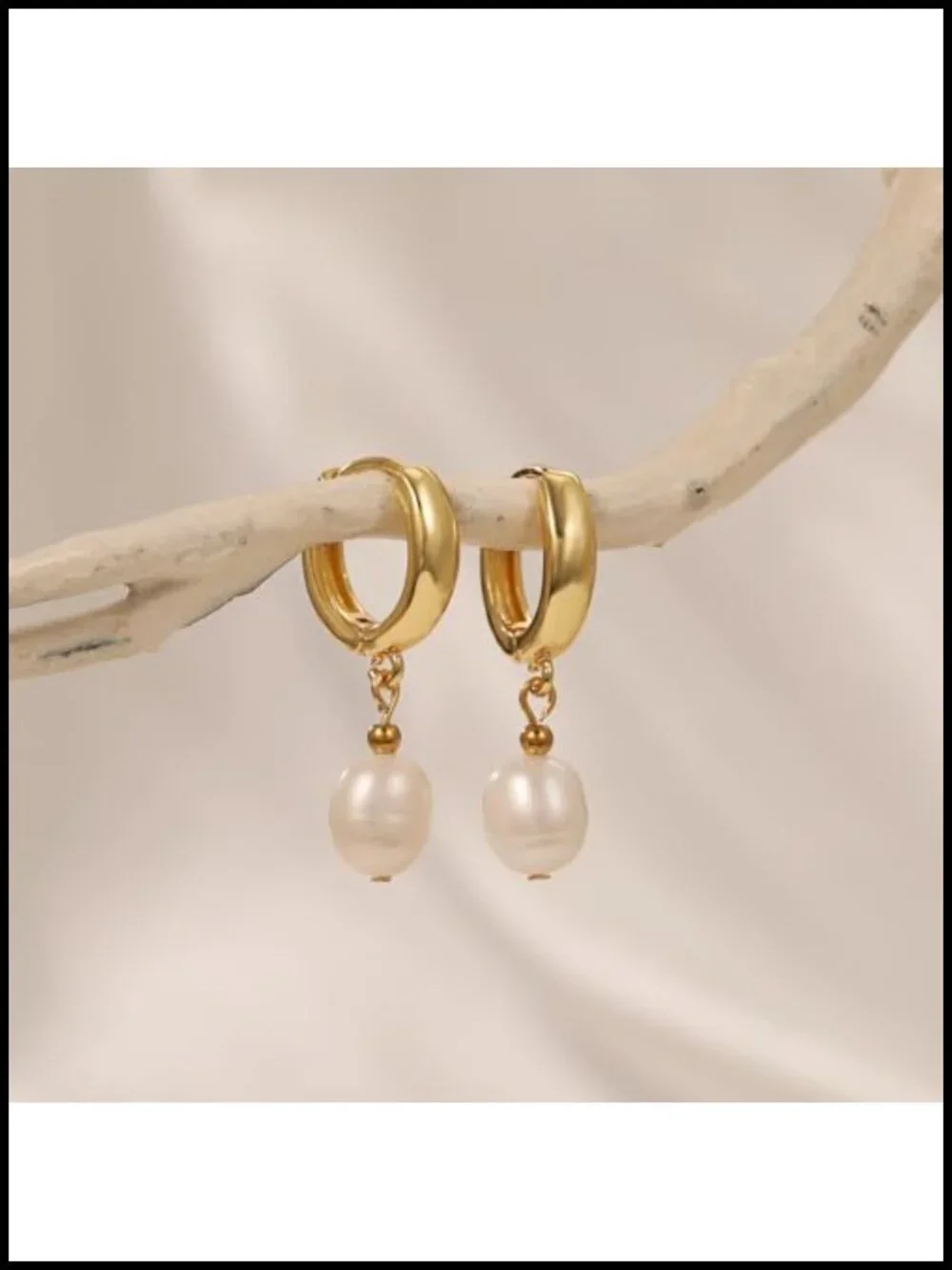 14K Gold Plated Freshwater Pearl Hoop Dangle Earrings for Women